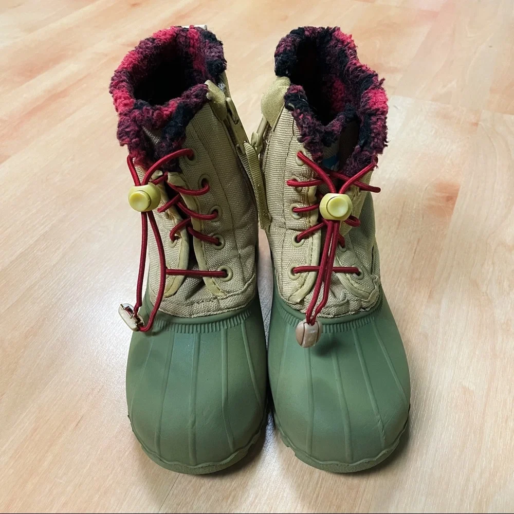 Native Tan & Olive Green Jimmy Rubber Duck Boots Kids Size 12